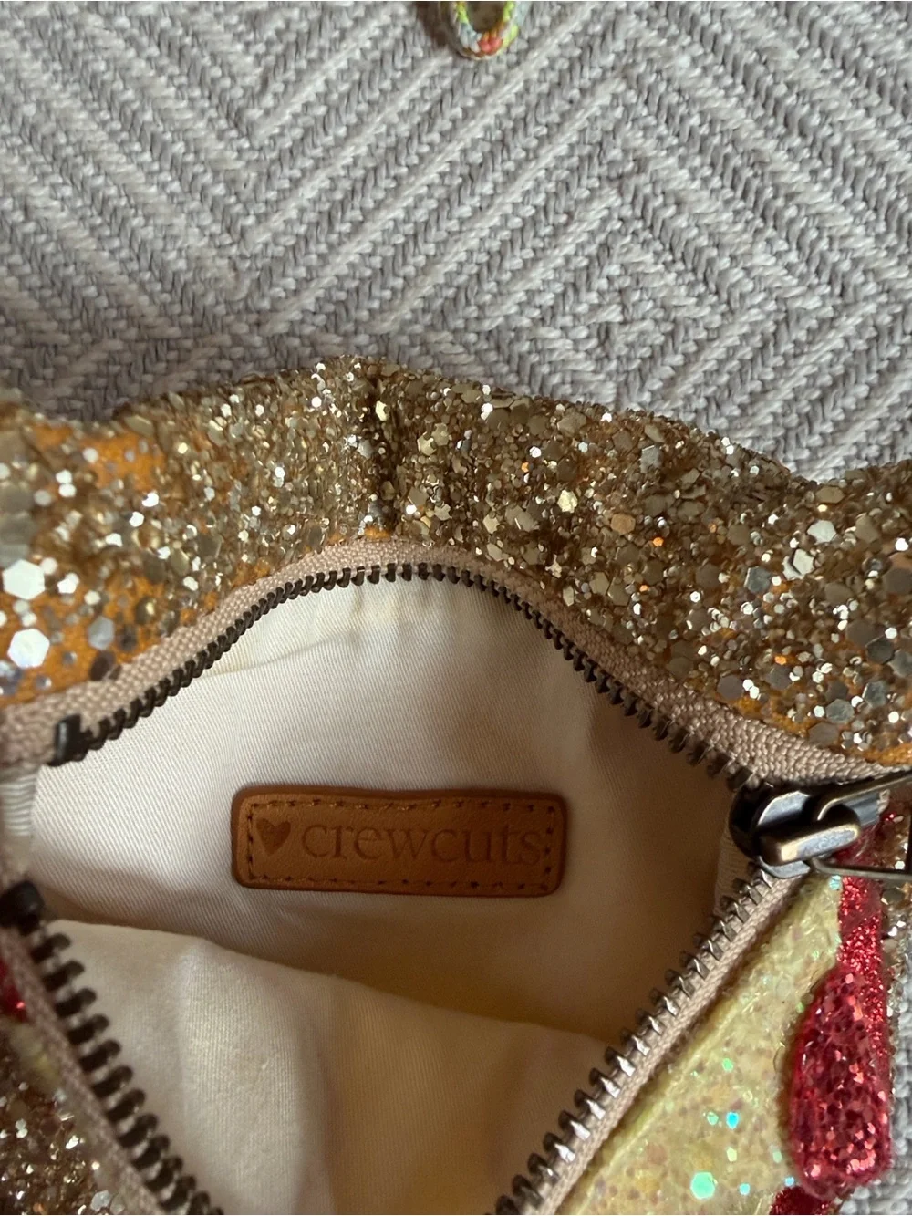 Crewcuts Gold Glitter Pizza Slice Crossbody Bag with Red Accents